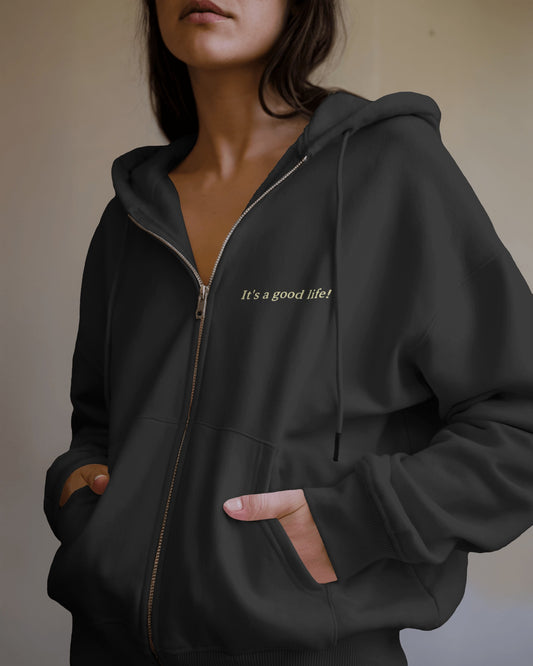 GIVE YOURSELF GRACE BLACK FULL ZIP UP HOODIE